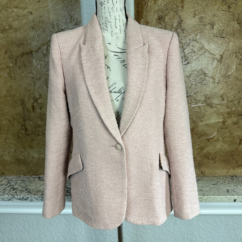 L'Agence‎ Chamberlain Single Breasted Blazer Sz 10 Tweed Boucle Office Pink - Picture 3 of 14